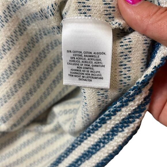 Anthropologie Women’s Tunic S Beige Blue Stripe Short Sleeve Scoop Neck - Picture 9 of 9